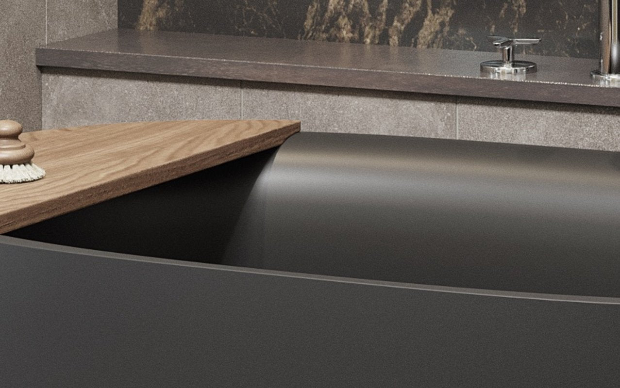 Sophia Freestanding Solid Surface Bathtub - Black Japanese Soaking Tub