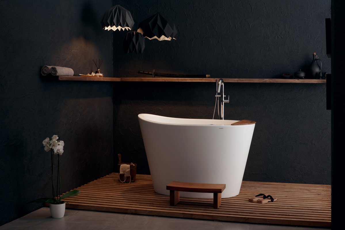 Aquatica True Ofuro Tranquility Heated Japanese Soaking Tub - White Freestanding Solid Surface Bathtub