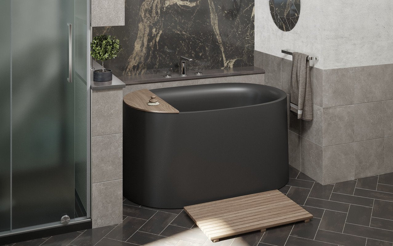 Sophia Freestanding Solid Surface Bathtub - Black Japanese Soaking Tub