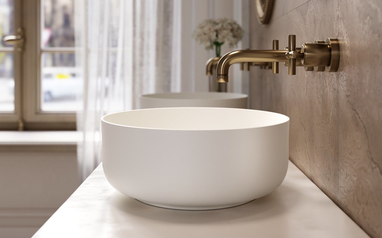 Aurora White Oval Stone Vessel Sink