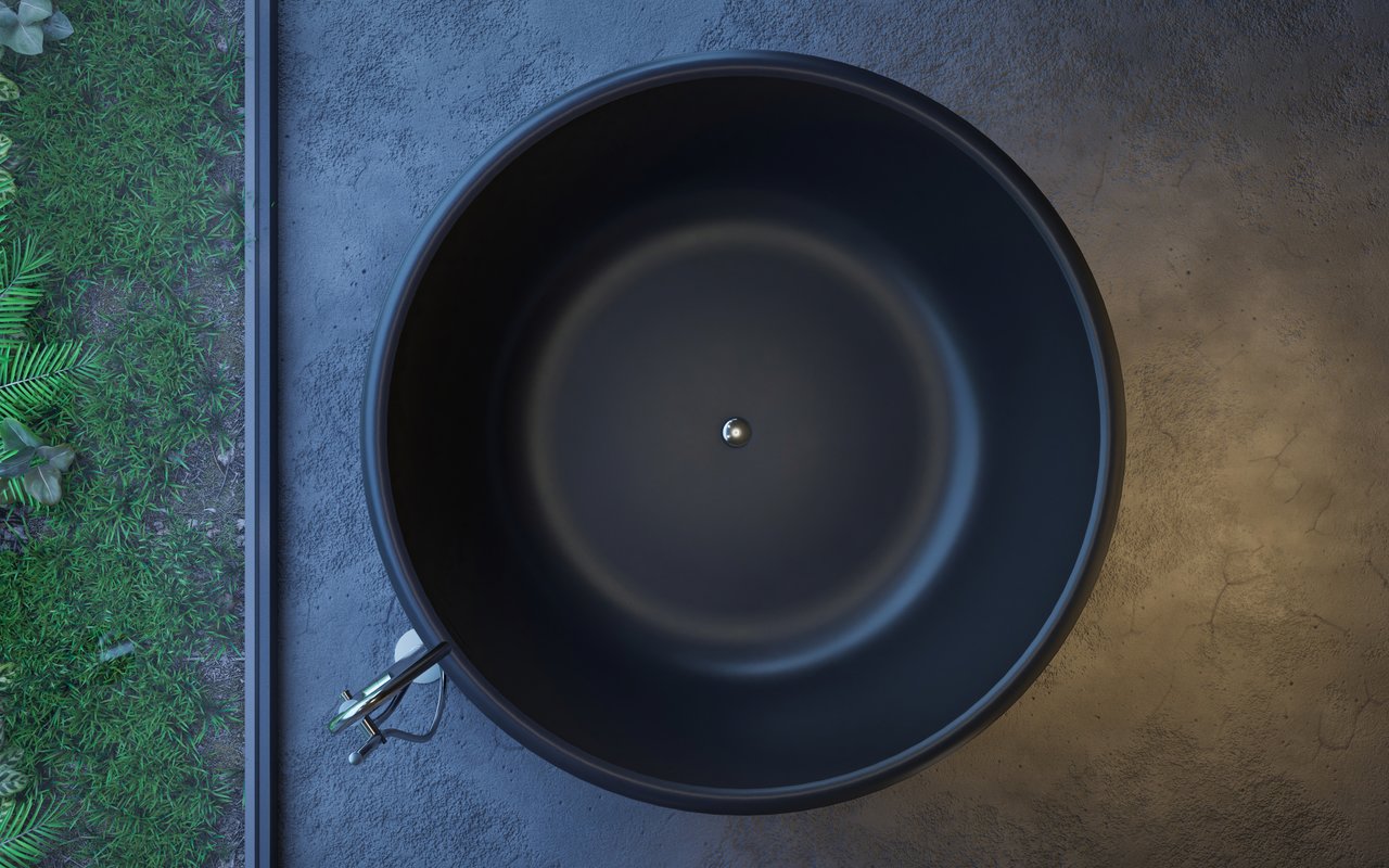 Aura Mini Black Round Freestanding Solid Surface Bathtub