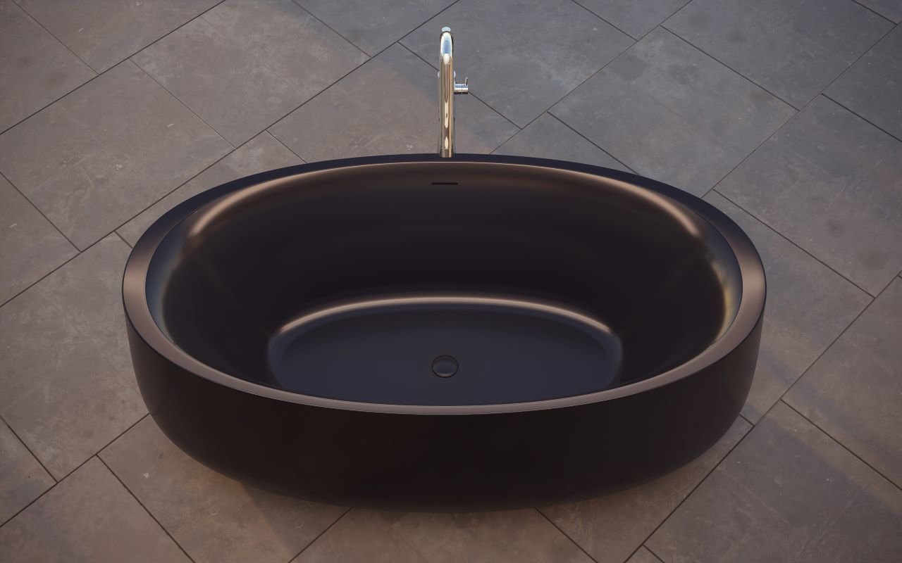 Aquatica Leah Matte Black Freestanding Soaking Solid Surface Bathtub