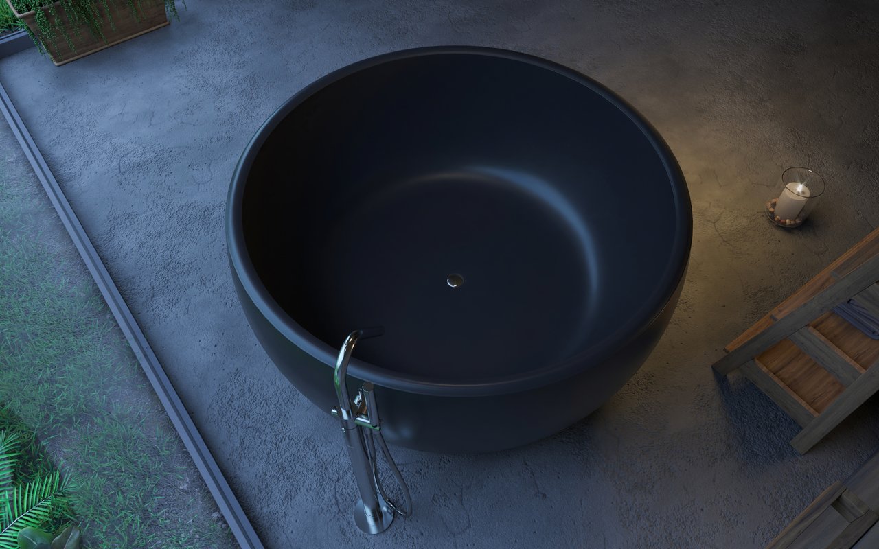 Aura Mini Black Round Freestanding Solid Surface Bathtub