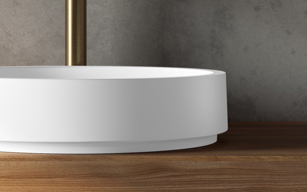 Solace-A White Round Stone Vessel Sink