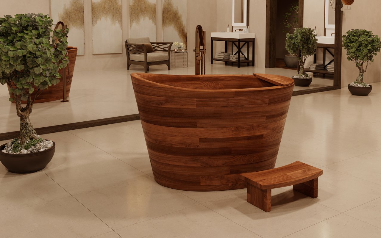 Aquatica True Wooden Ofuro Freestanding Japanese Soaking Bathtub