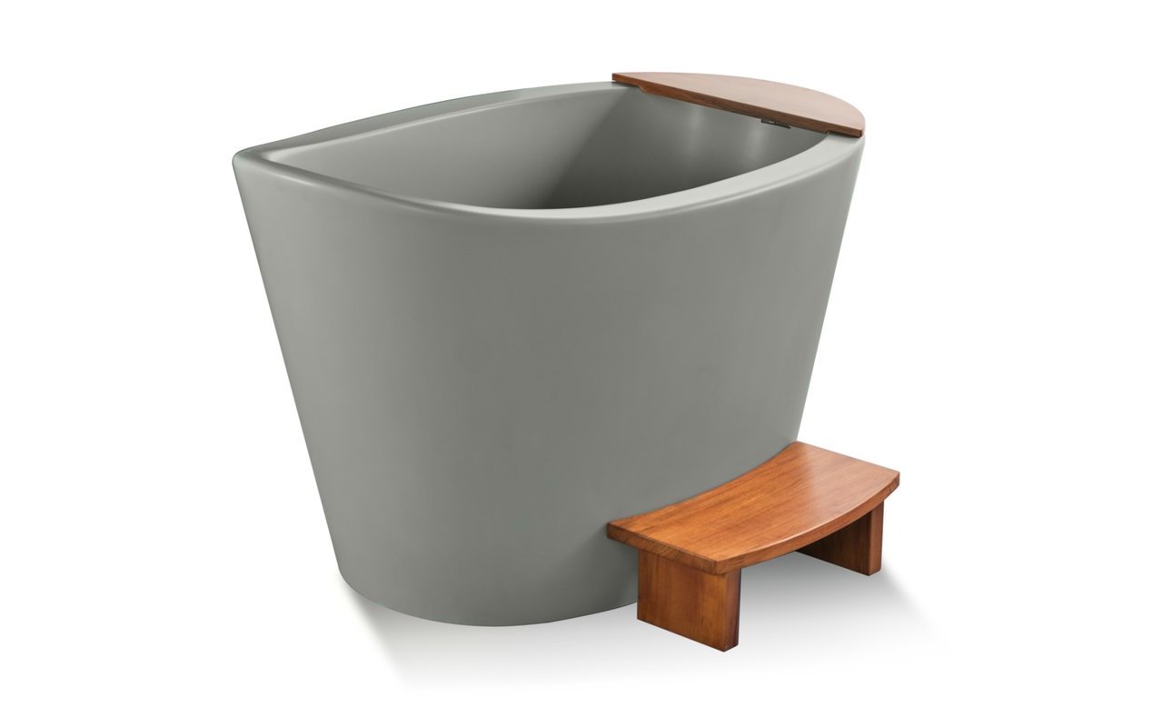 Aquatica True Ofuro Grey Freestanding Concrete Stone Japanese Soaking Bathtub