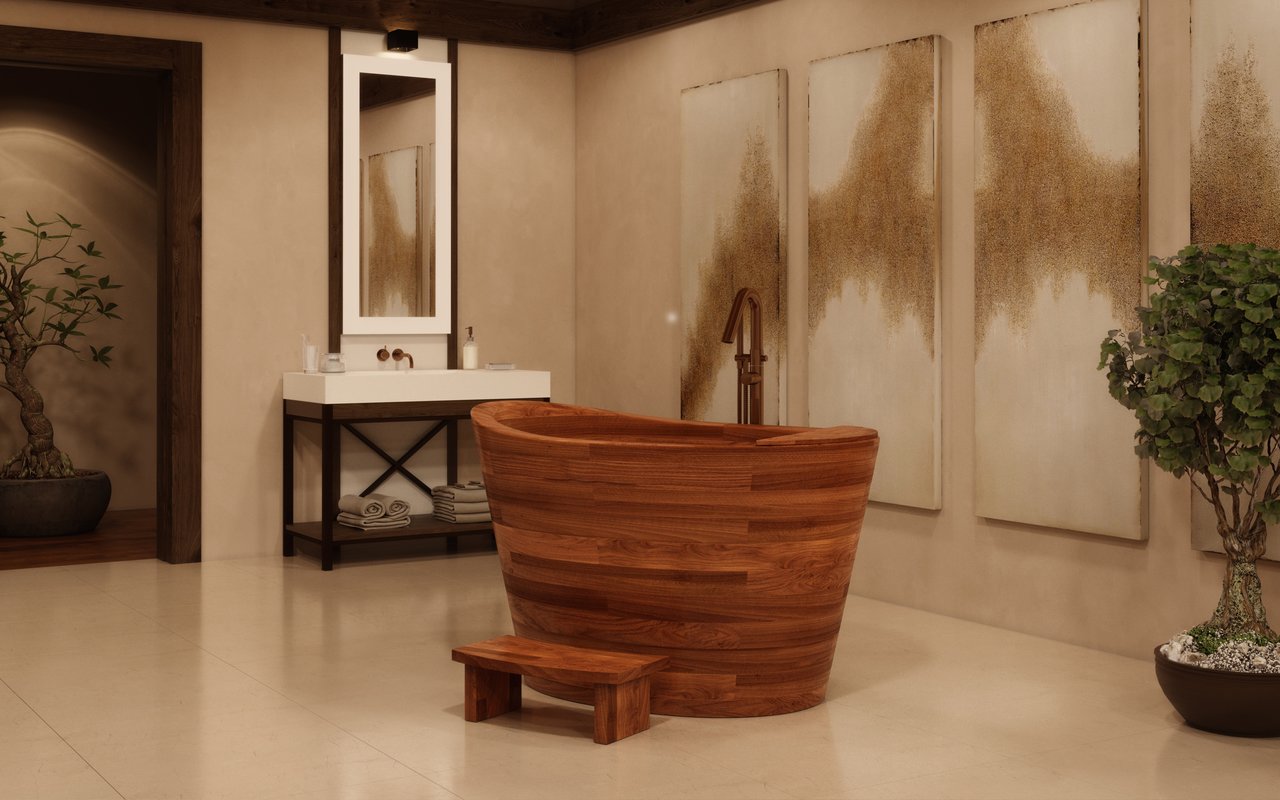 Aquatica True Wooden Ofuro Freestanding Japanese Soaking Bathtub