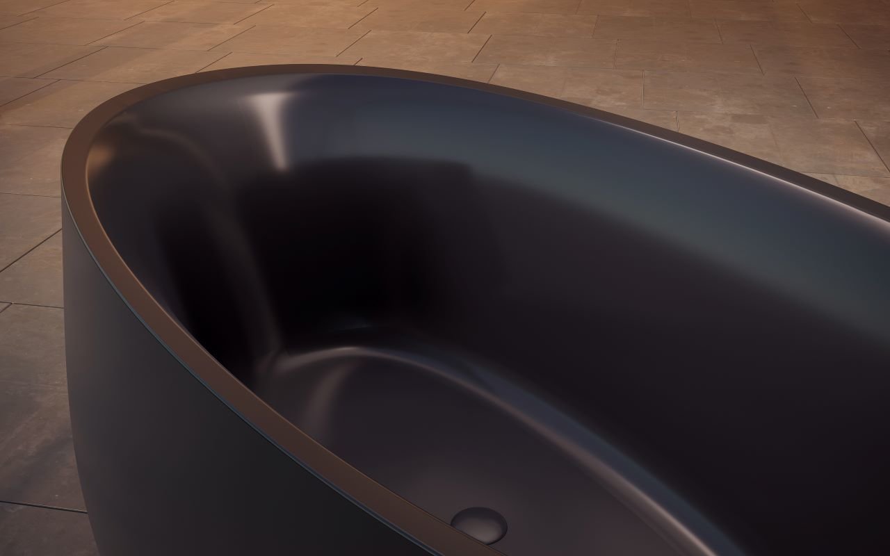 Aquatica Leah Matte Black Freestanding Soaking Solid Surface Bathtub