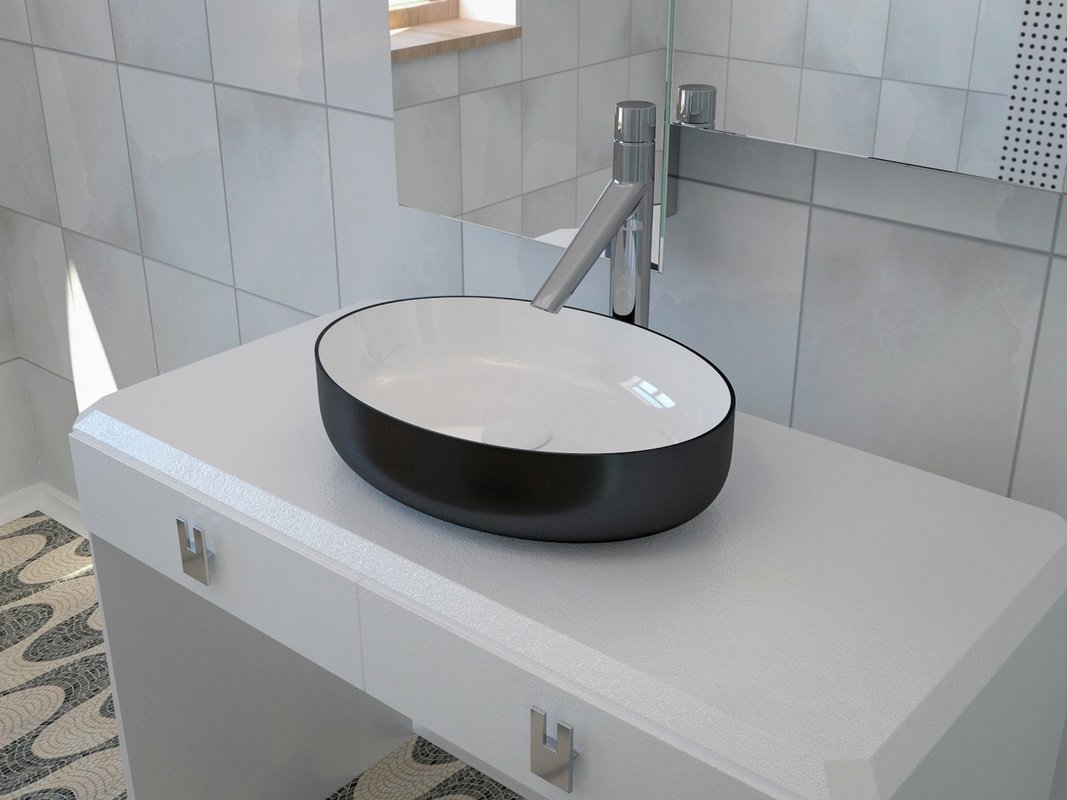 Aquatica Metamorfosi 21.75" Black and White Oval Ceramic Vessel Sink