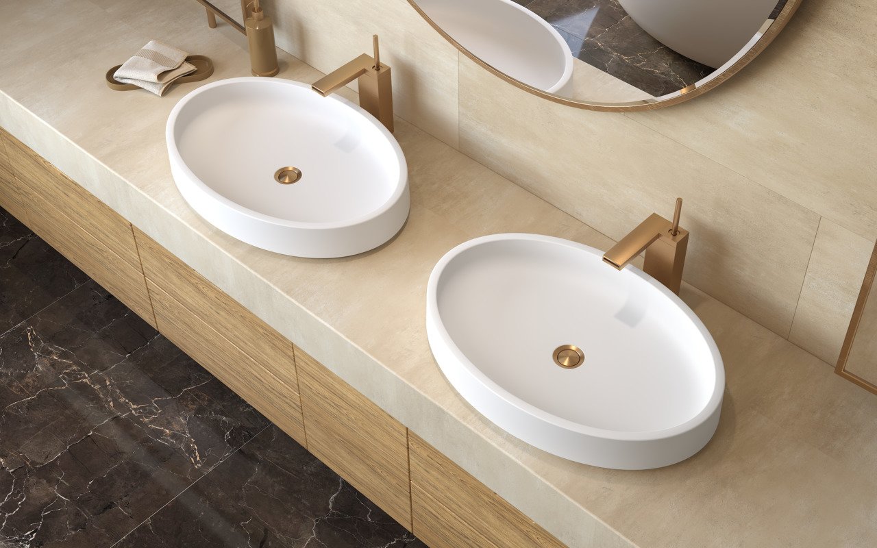 Solace White Oval Stone Vessel Sink