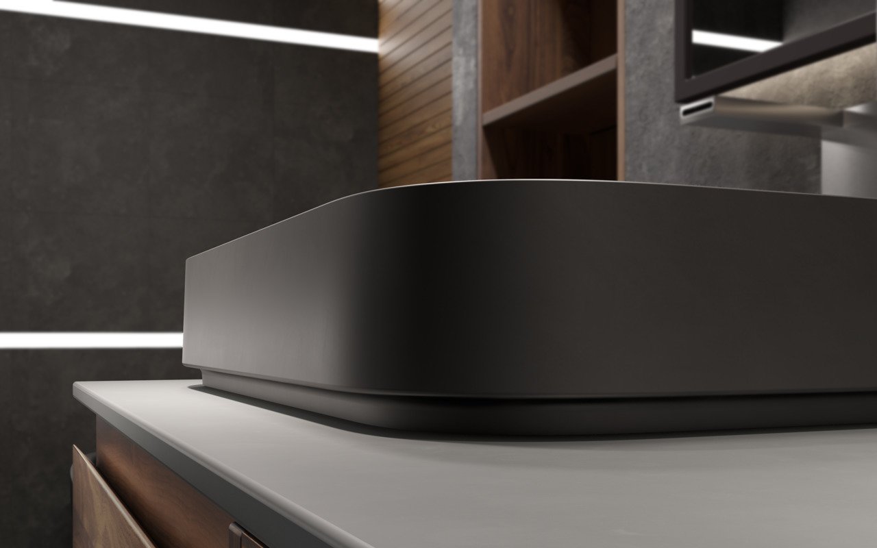 Solace-A Black Rectangular Stone Vessel Sink