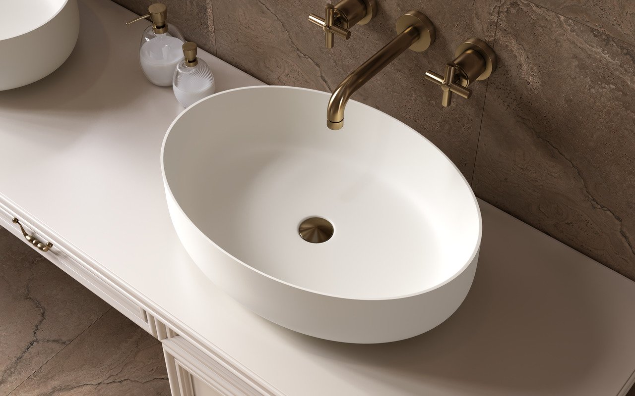 Aurora White Oval Stone Vessel Sink