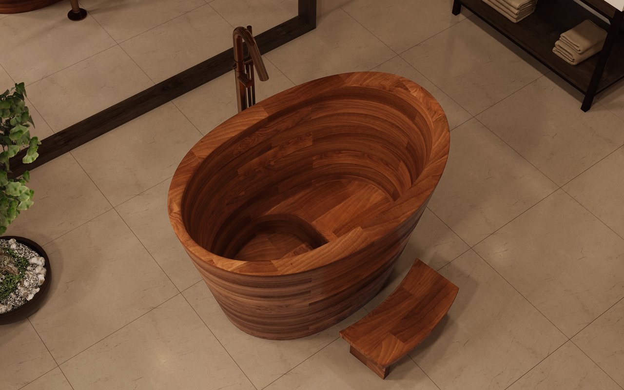 Aquatica True Wooden Ofuro Freestanding Japanese Soaking Bathtub