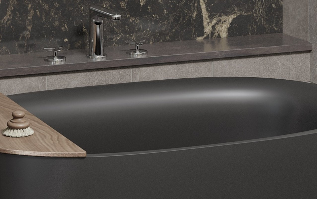 Sophia Freestanding Solid Surface Bathtub - Black Japanese Soaking Tub