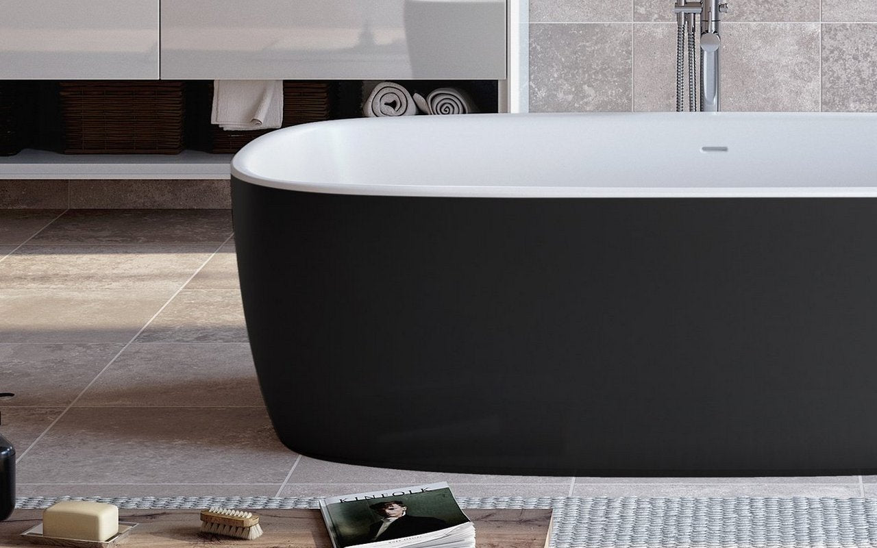 Aquatica Coletta Black-White Freestanding bathTub Close-up left view in ambient 